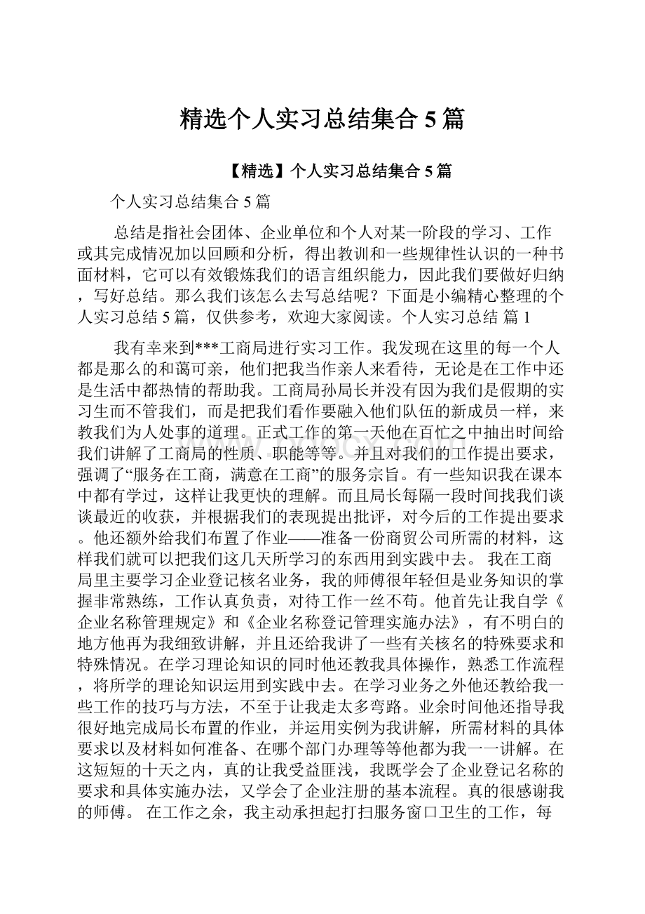 精选个人实习总结集合5篇.docx