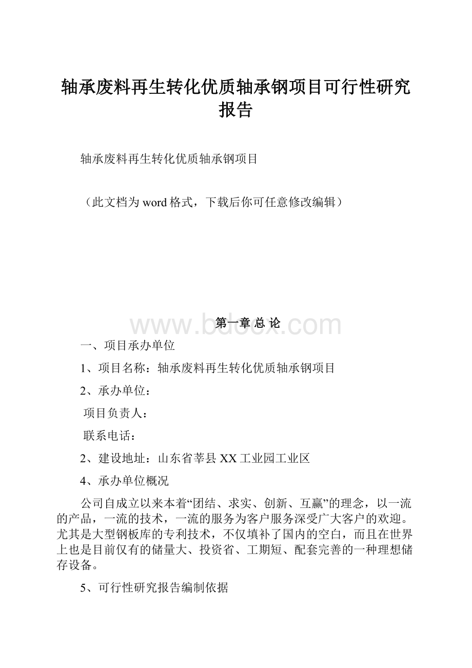 轴承废料再生转化优质轴承钢项目可行性研究报告.docx_第1页