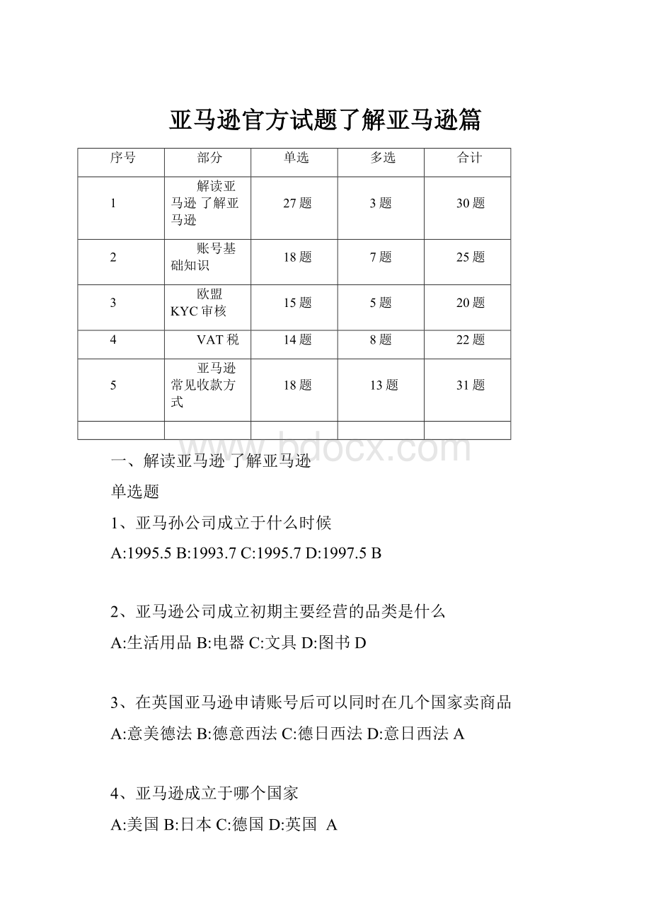 亚马逊官方试题了解亚马逊篇.docx