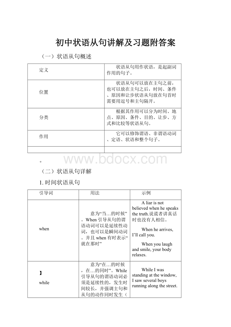 初中状语从句讲解及习题附答案.docx