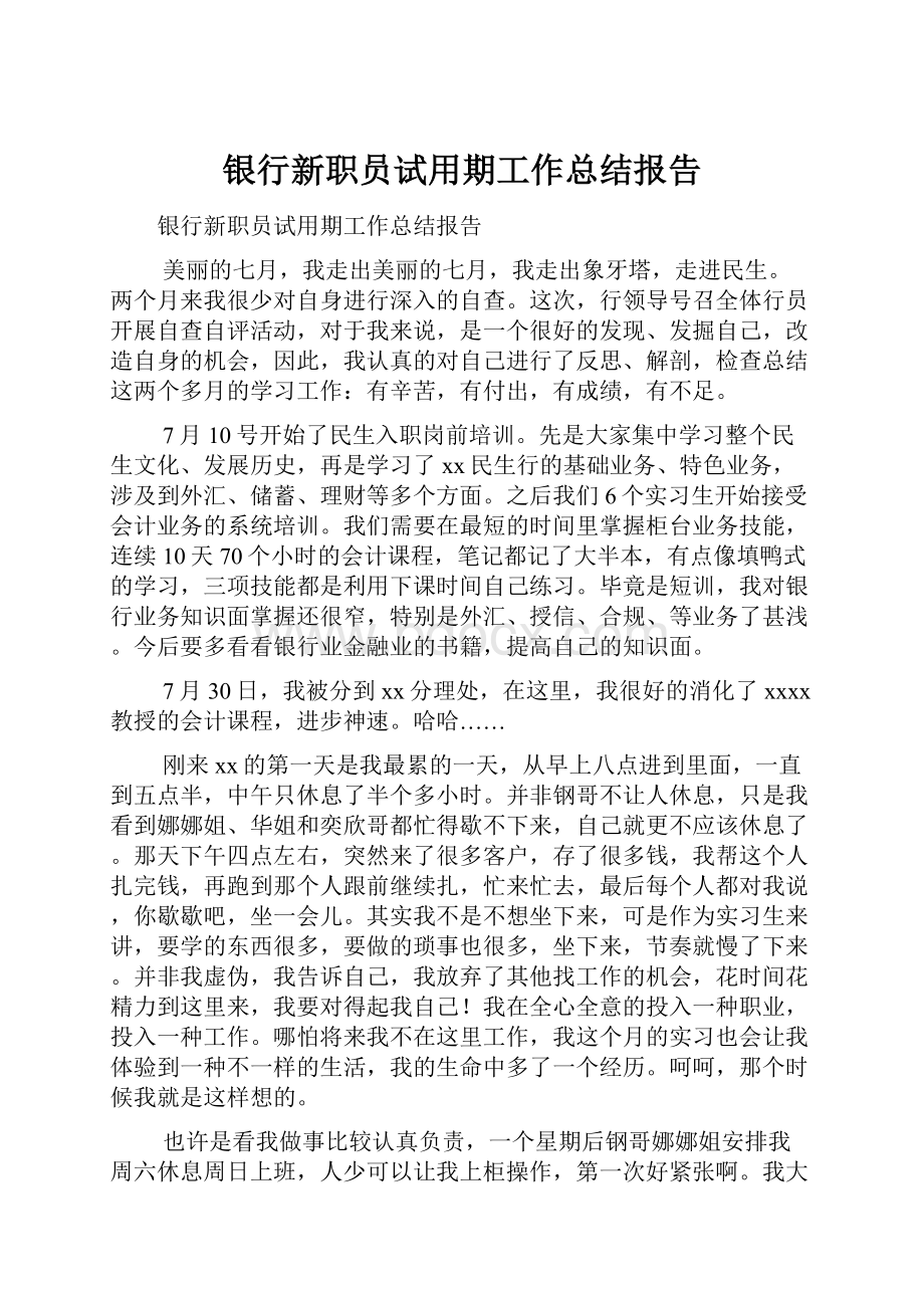 银行新职员试用期工作总结报告.docx_第1页