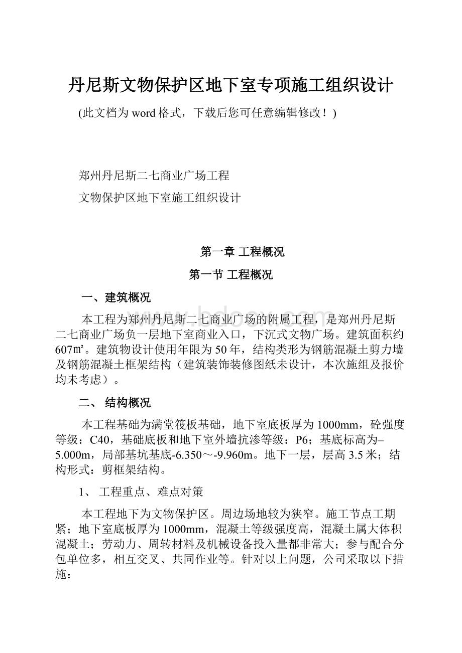 丹尼斯文物保护区地下室专项施工组织设计.docx