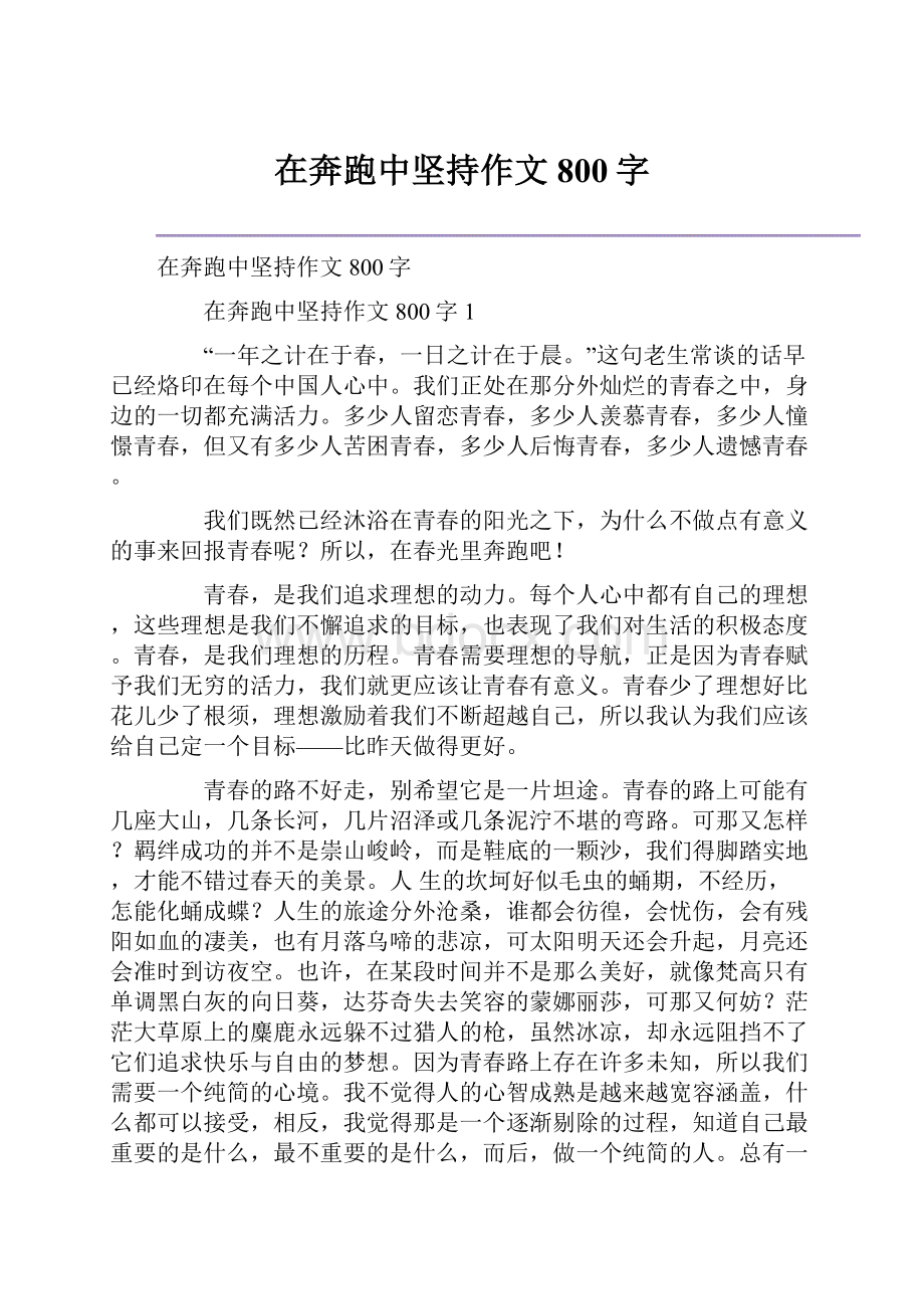 在奔跑中坚持作文800字.docx