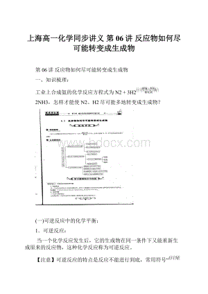 上海高一化学同步讲义 第06讲 反应物如何尽可能转变成生成物.docx