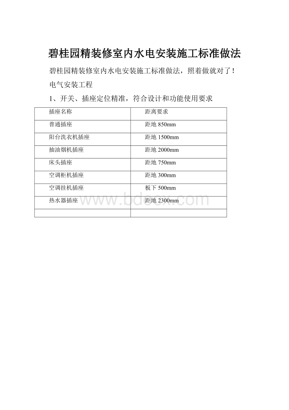 碧桂园精装修室内水电安装施工标准做法.docx_第1页