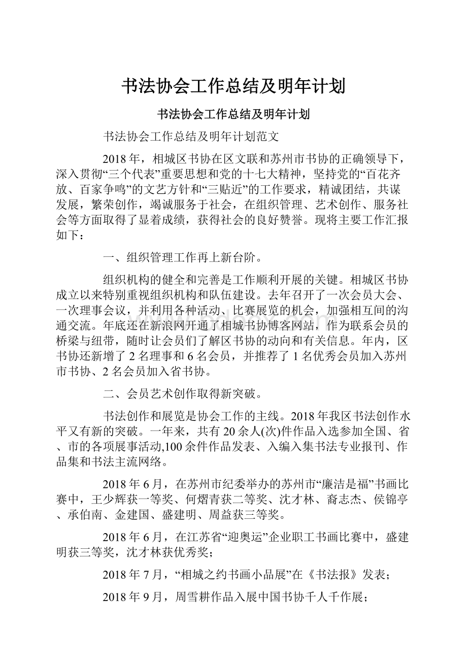 书法协会工作总结及明年计划.docx