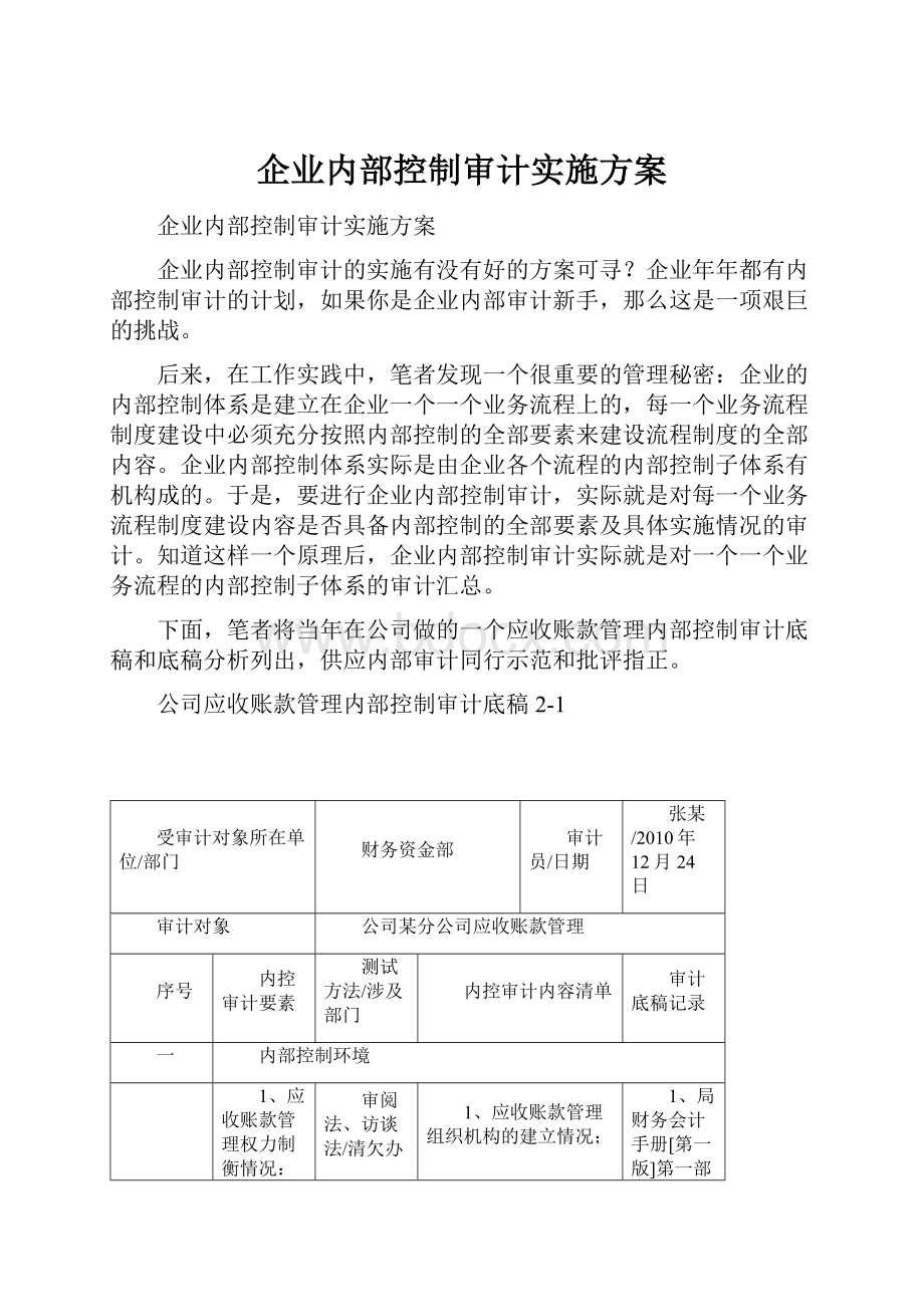 企业内部控制审计实施方案.docx