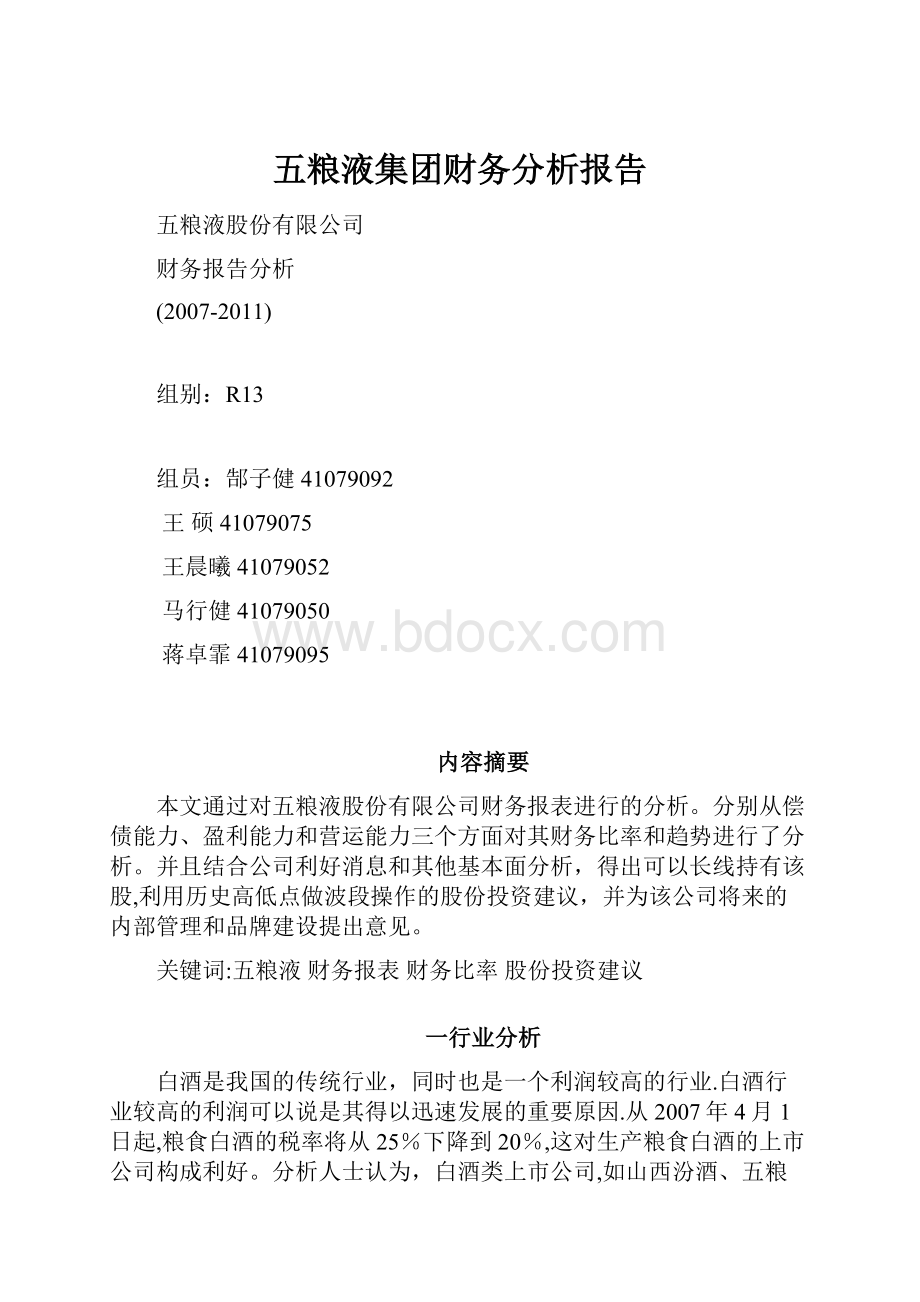 五粮液集团财务分析报告.docx