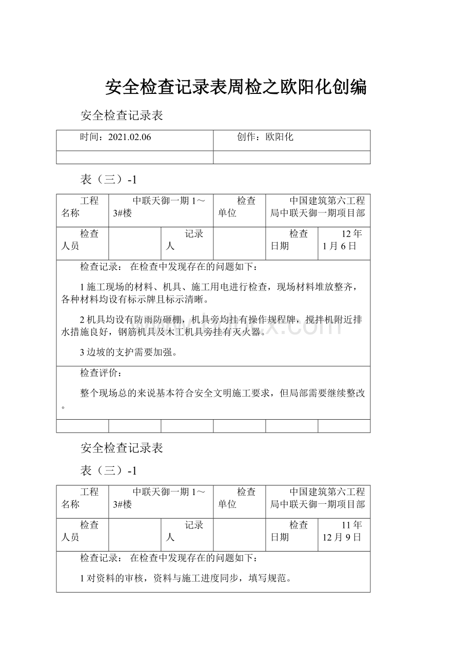 安全检查记录表周检之欧阳化创编.docx