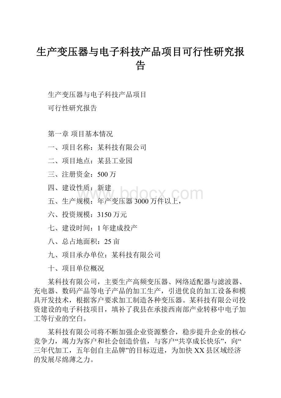 生产变压器与电子科技产品项目可行性研究报告.docx