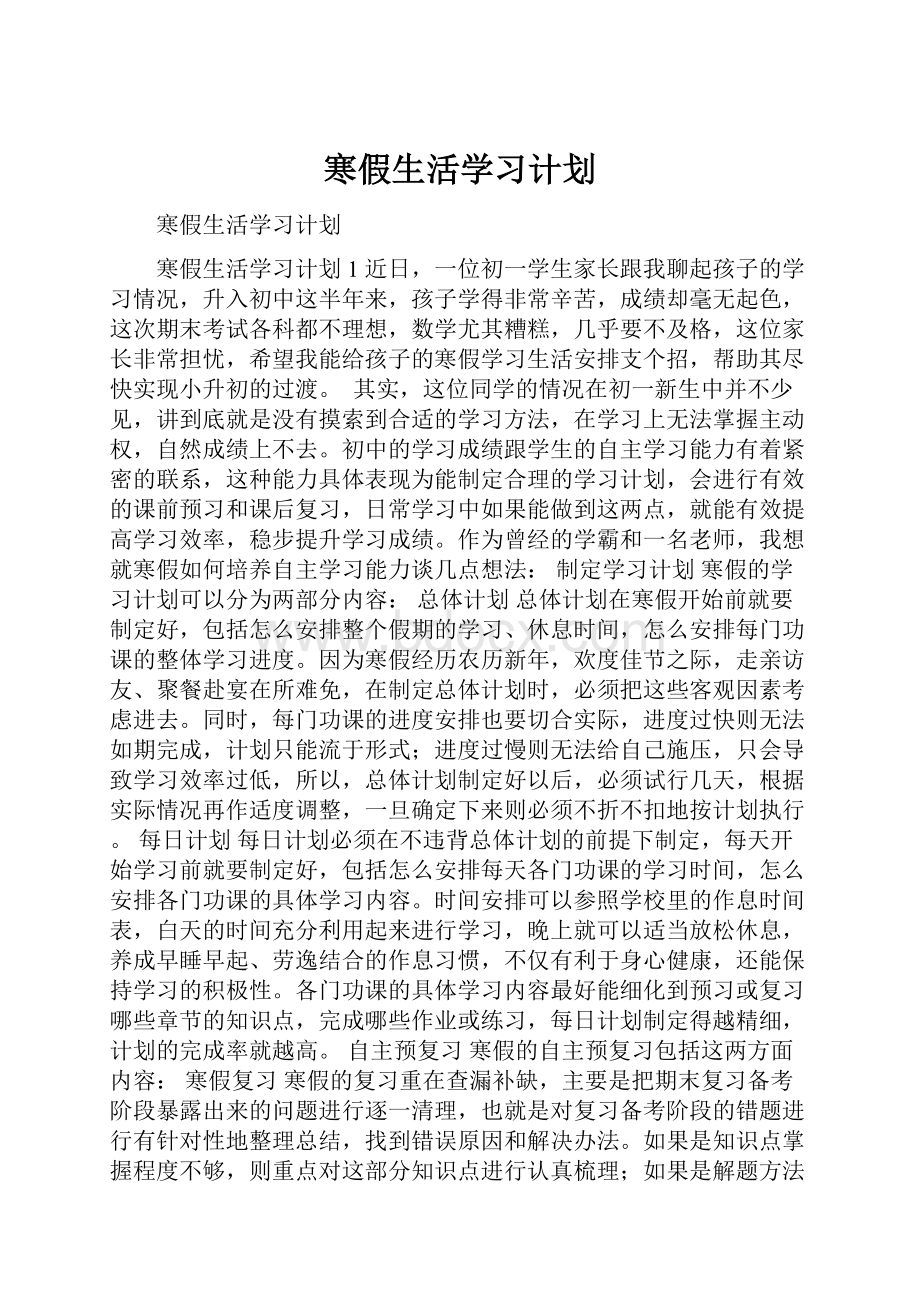 寒假生活学习计划.docx