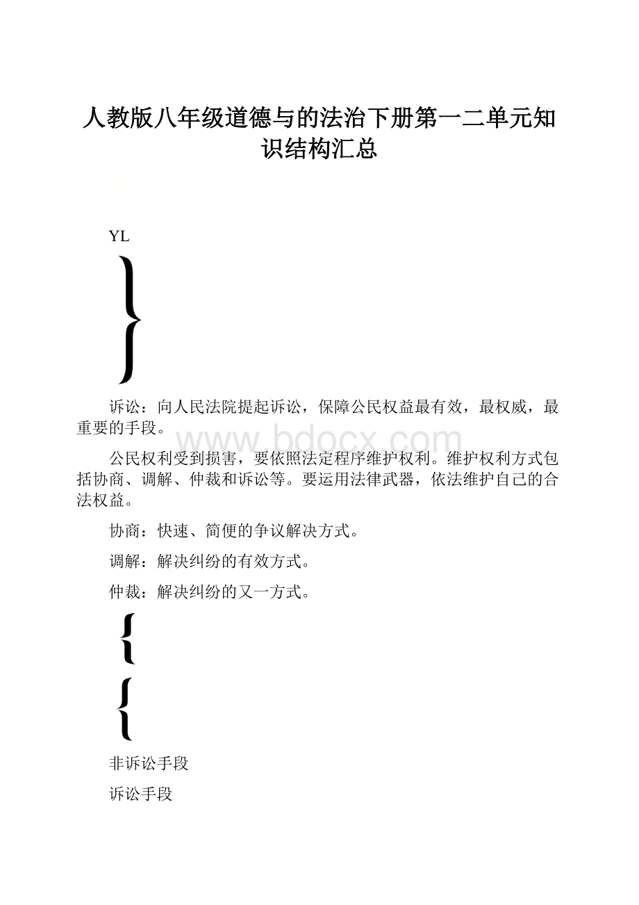 人教版八年级道德与的法治下册第一二单元知识结构汇总.docx