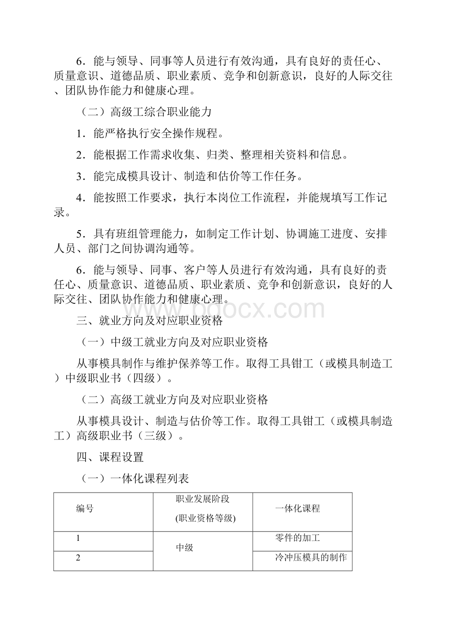 模具制造专业中高级工一体化课程实用标准.docx_第2页