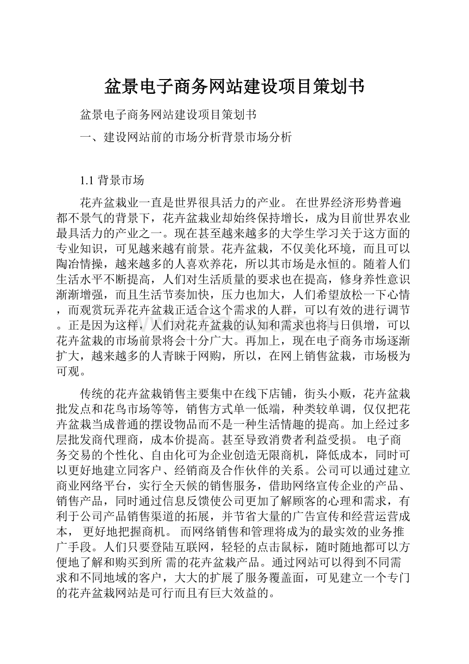 盆景电子商务网站建设项目策划书.docx