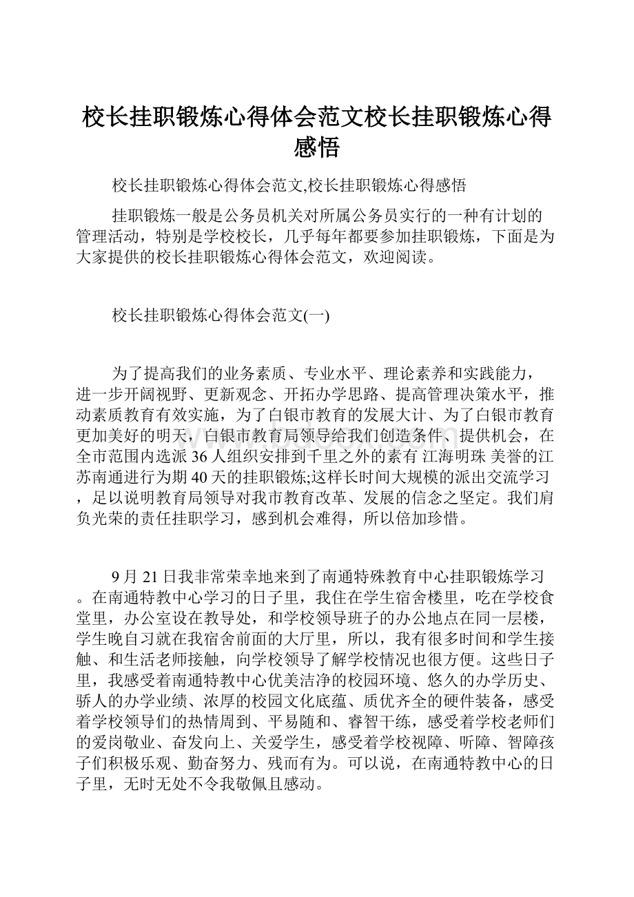 校长挂职锻炼心得体会范文校长挂职锻炼心得感悟.docx