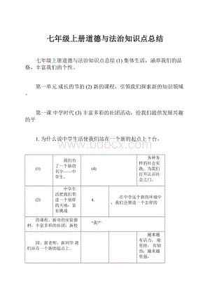 七年级上册道德与法治知识点总结.docx