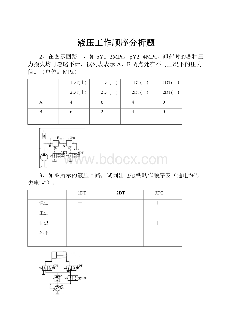 液压工作顺序分析题.docx