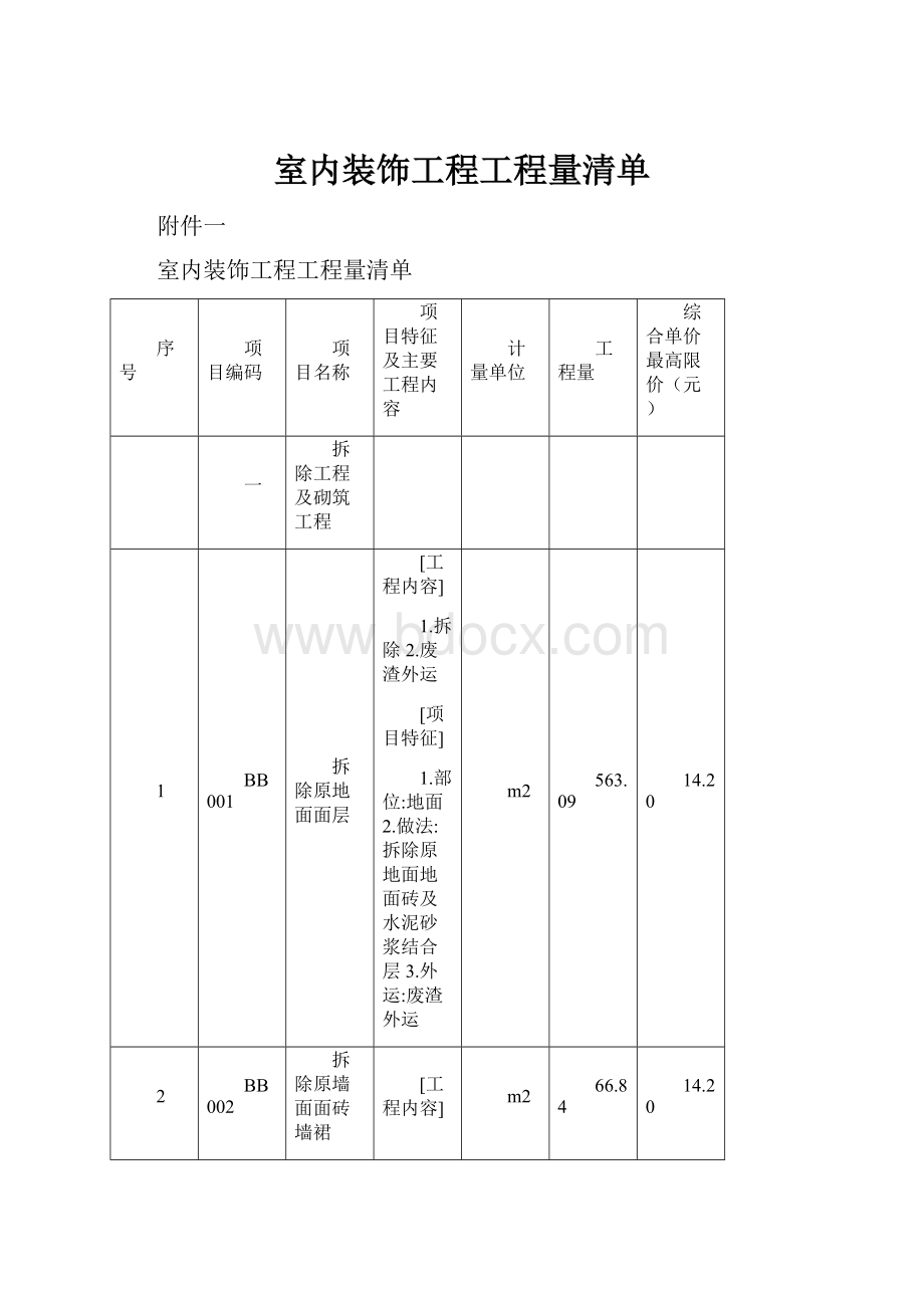 室内装饰工程工程量清单.docx