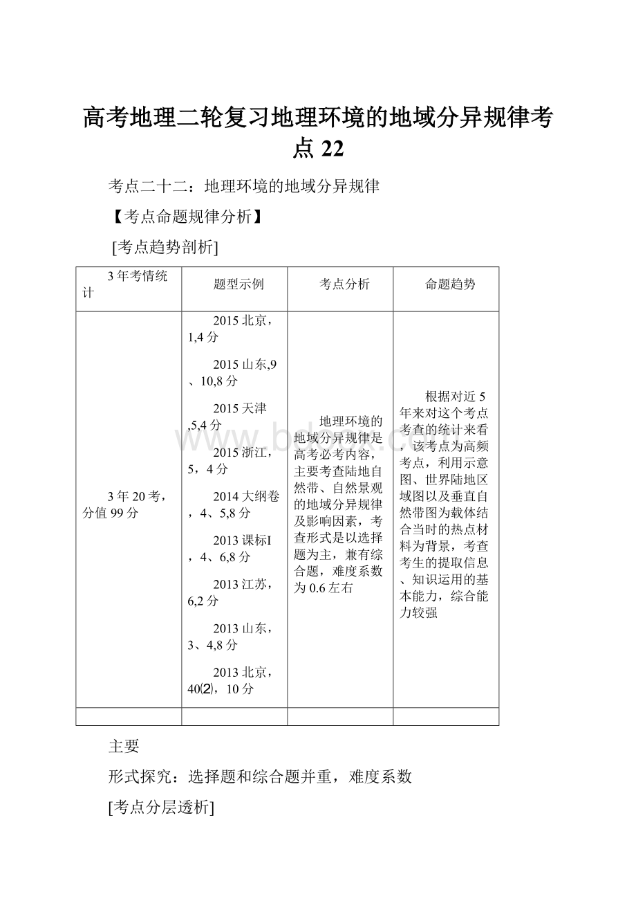 高考地理二轮复习地理环境的地域分异规律考点22.docx