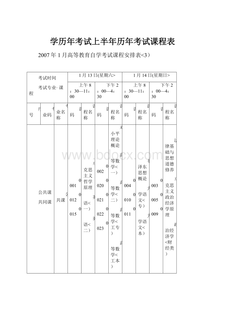 学历年考试上半年历年考试课程表.docx