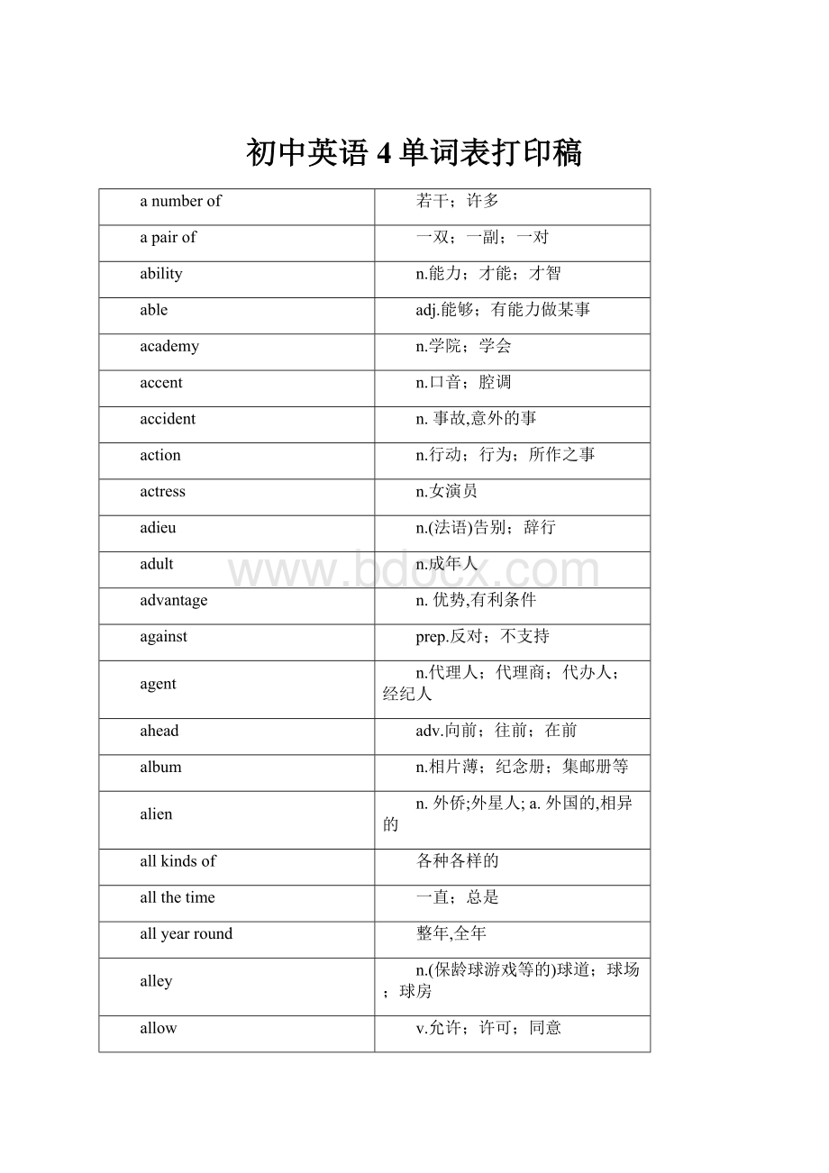 初中英语4单词表打印稿.docx_第1页