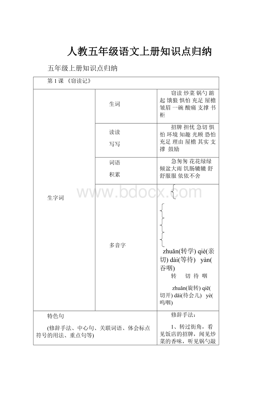 人教五年级语文上册知识点归纳.docx