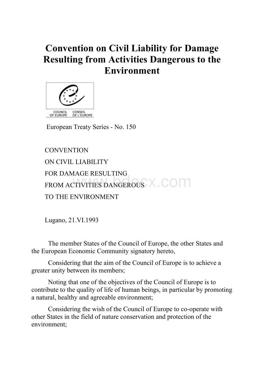 Convention on Civil Liability for Damage Resulting from Activities Dangerous to the Environment.docx