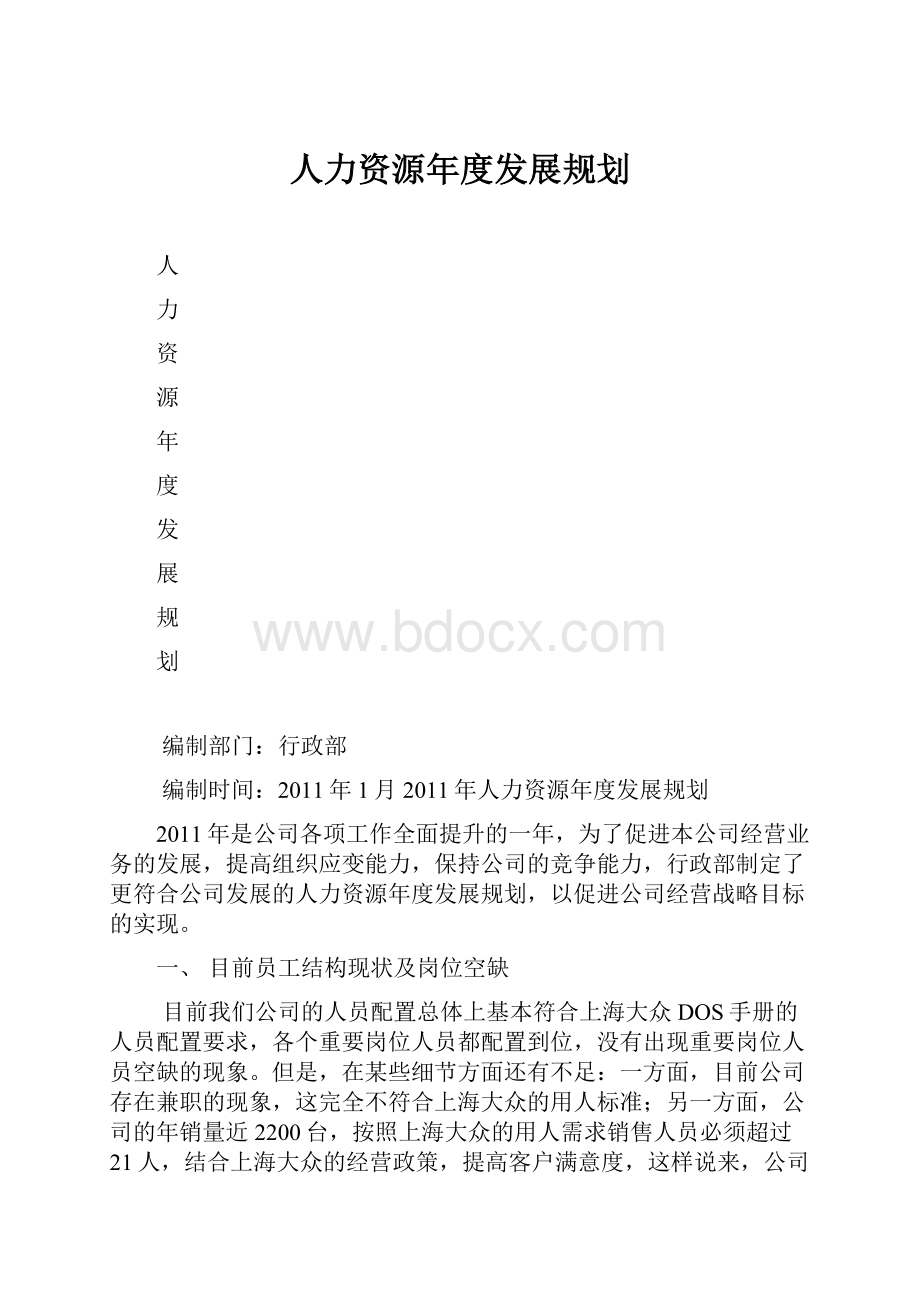 人力资源年度发展规划.docx