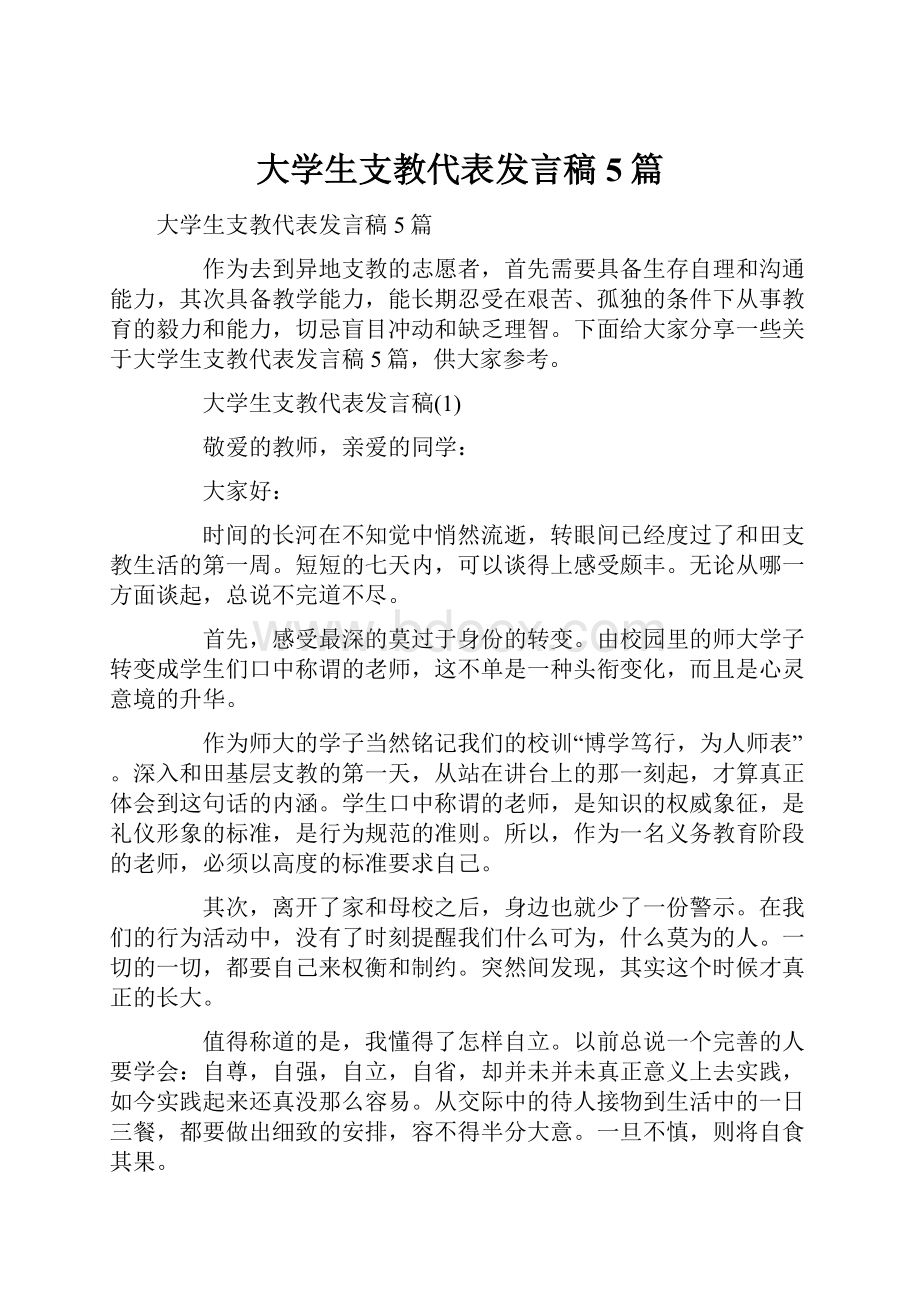 大学生支教代表发言稿5篇.docx