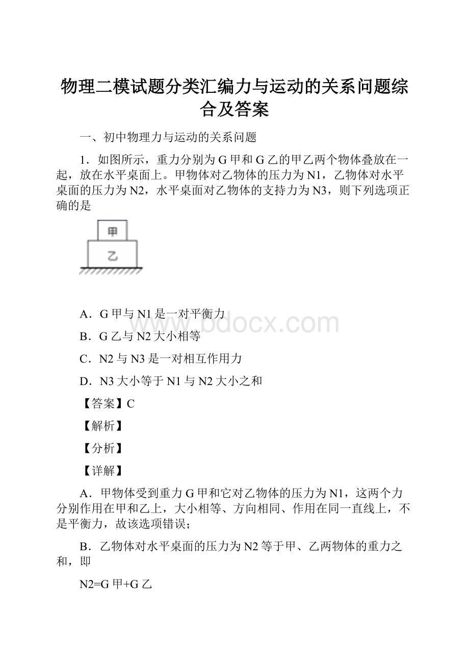 物理二模试题分类汇编力与运动的关系问题综合及答案.docx_第1页