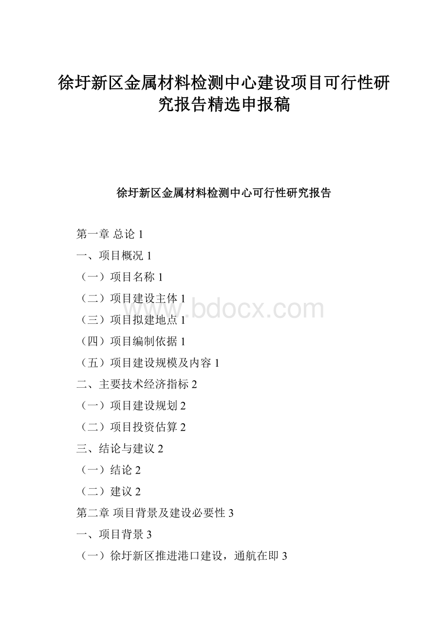 徐圩新区金属材料检测中心建设项目可行性研究报告精选申报稿.docx_第1页