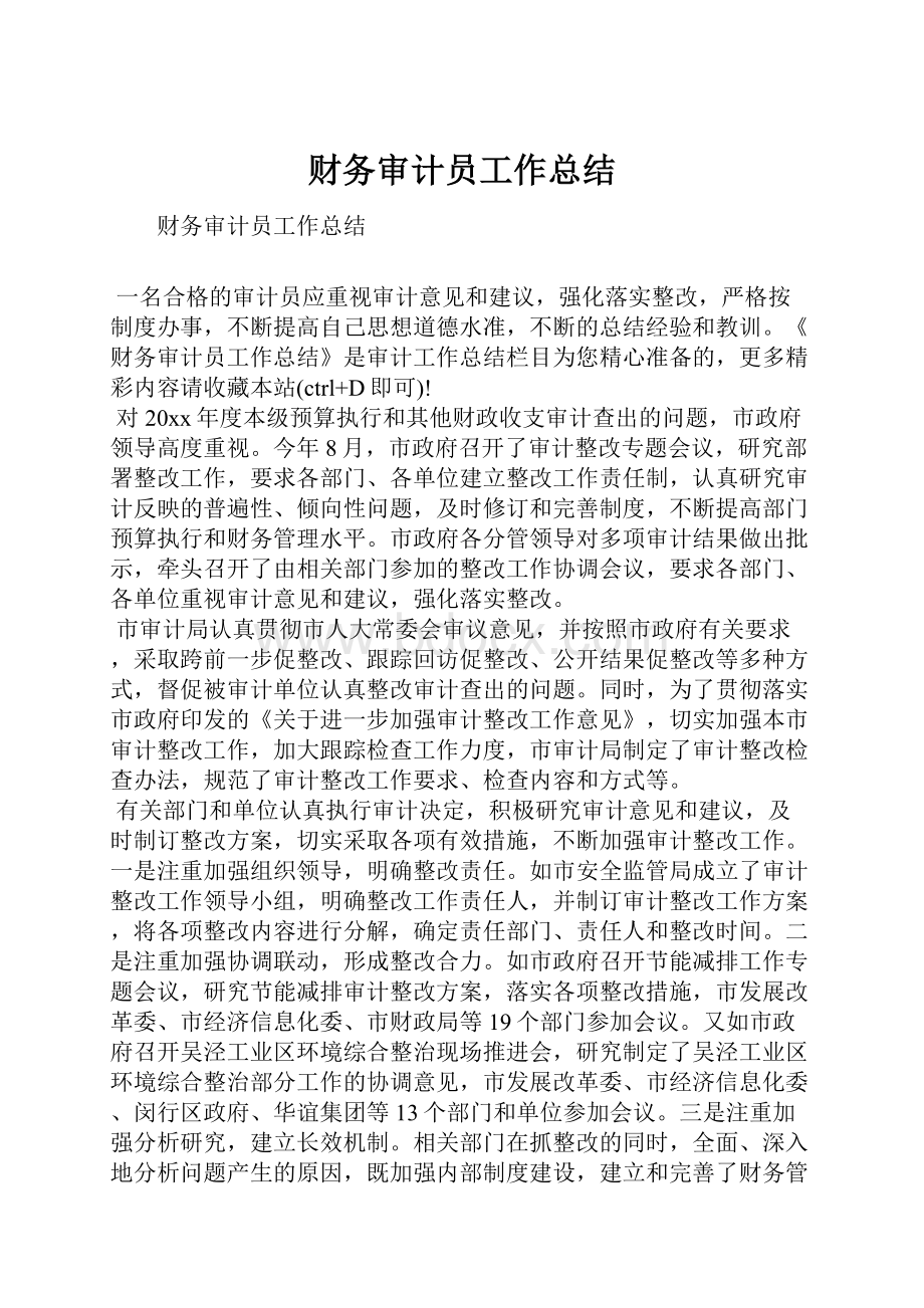 财务审计员工作总结.docx_第1页