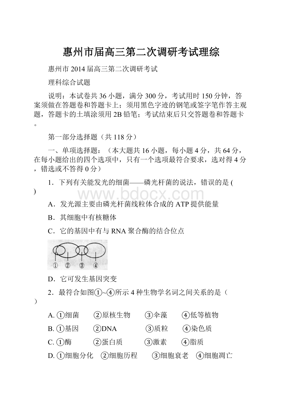 惠州市届高三第二次调研考试理综.docx