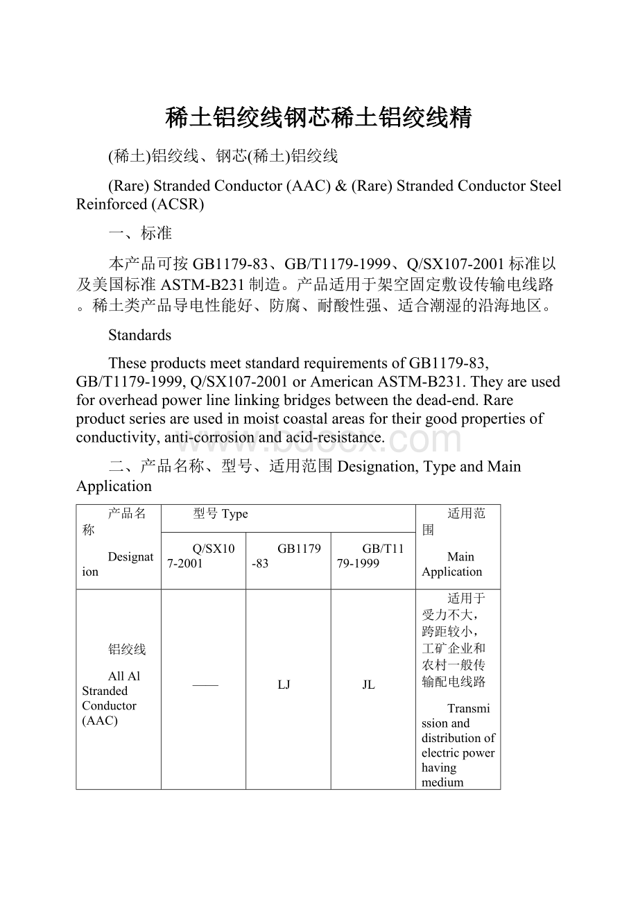 稀土铝绞线钢芯稀土铝绞线精.docx_第1页