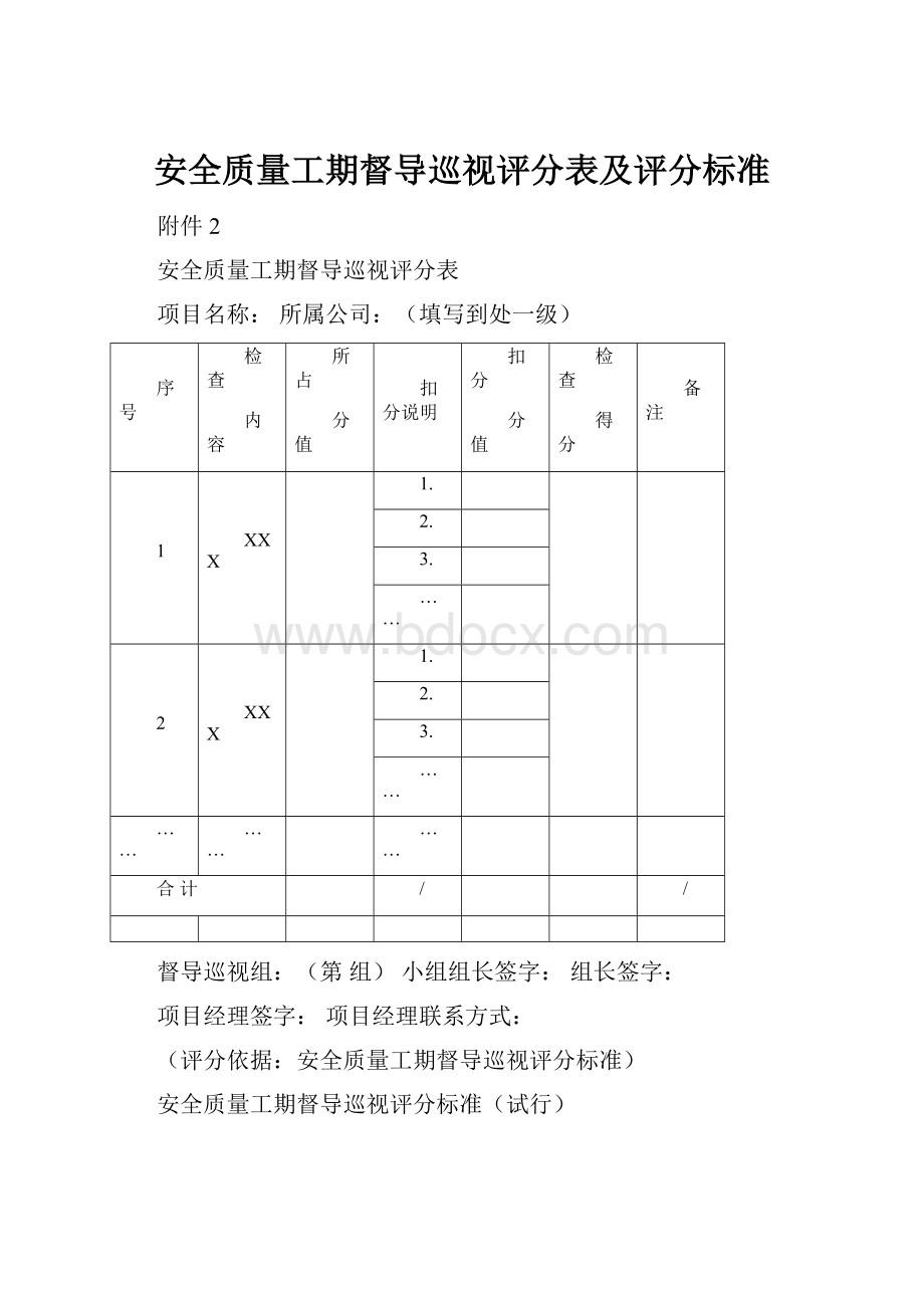 安全质量工期督导巡视评分表及评分标准.docx