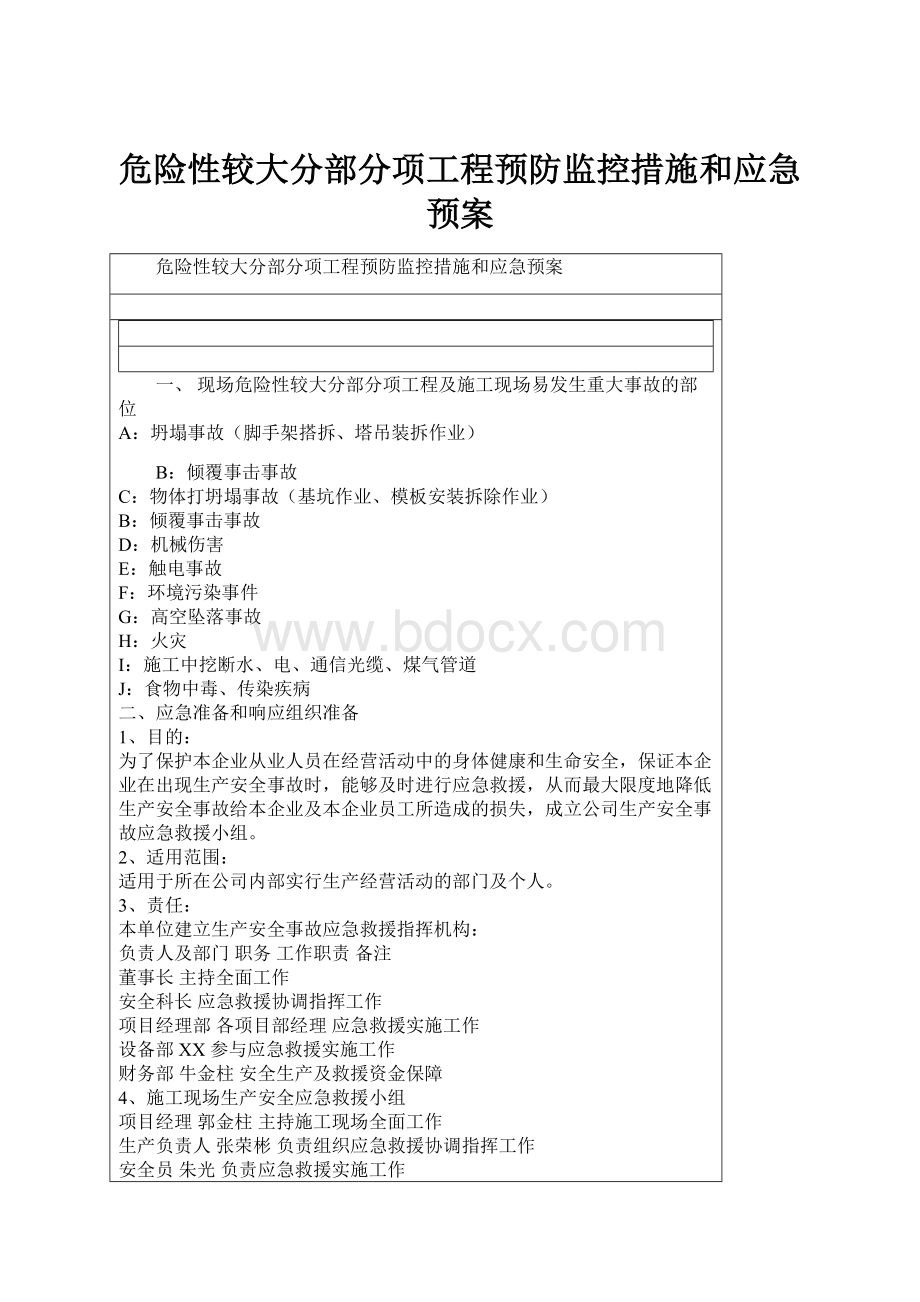 危险性较大分部分项工程预防监控措施和应急预案.docx