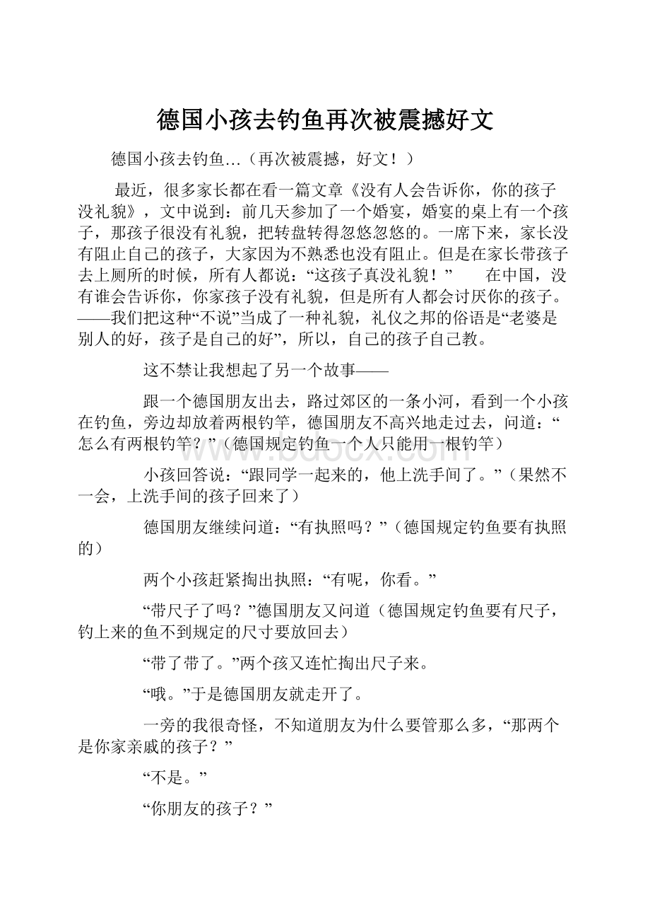 德国小孩去钓鱼再次被震撼好文.docx