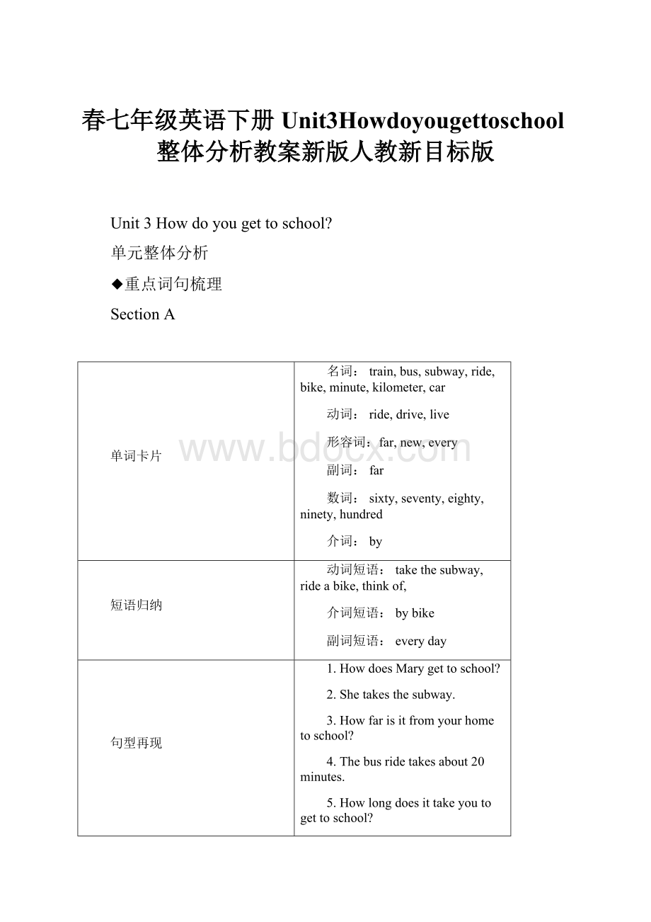 春七年级英语下册Unit3Howdoyougettoschool整体分析教案新版人教新目标版.docx