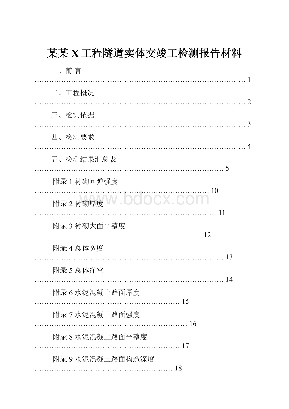 某某X工程隧道实体交竣工检测报告材料.docx