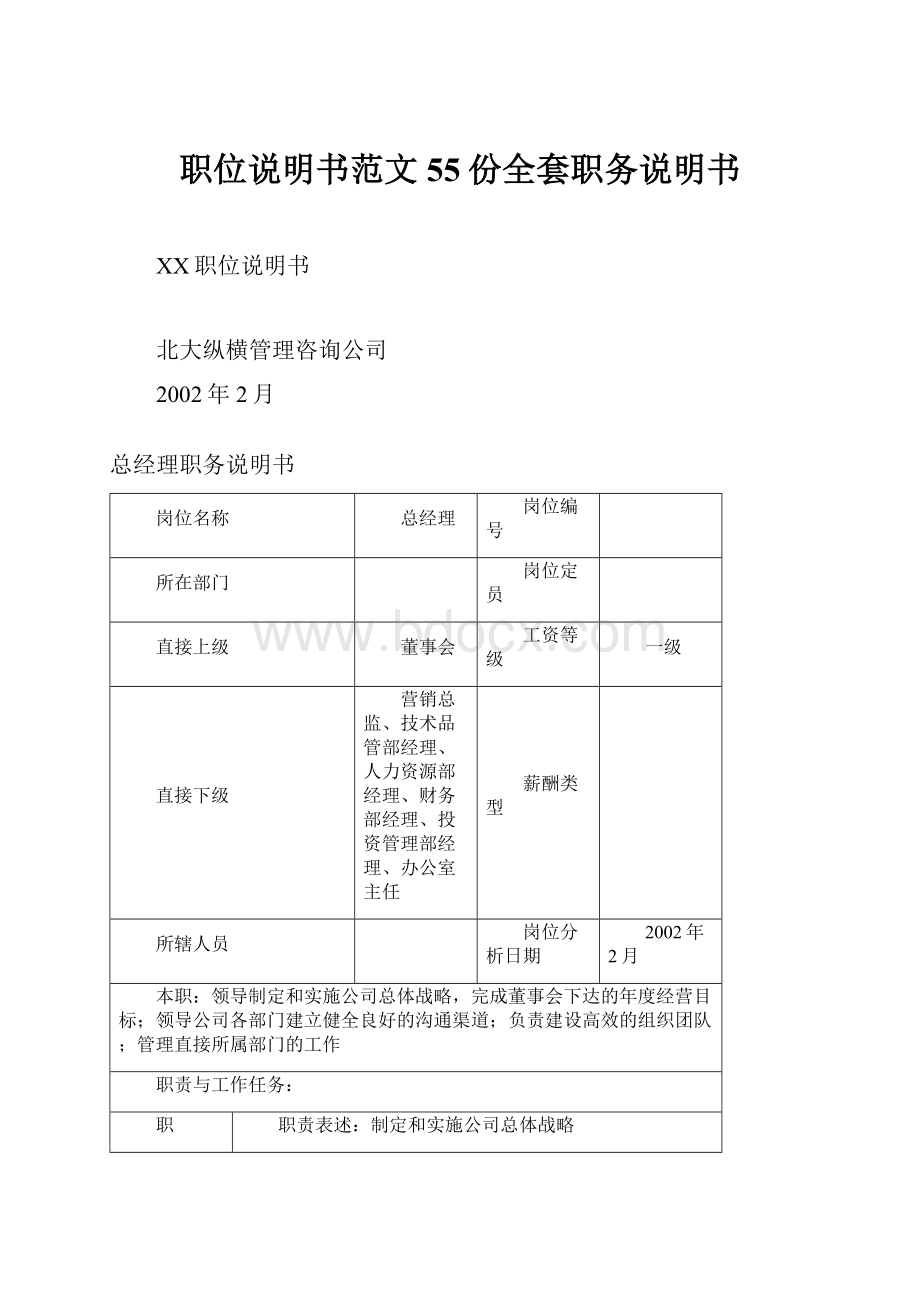 职位说明书范文55份全套职务说明书.docx