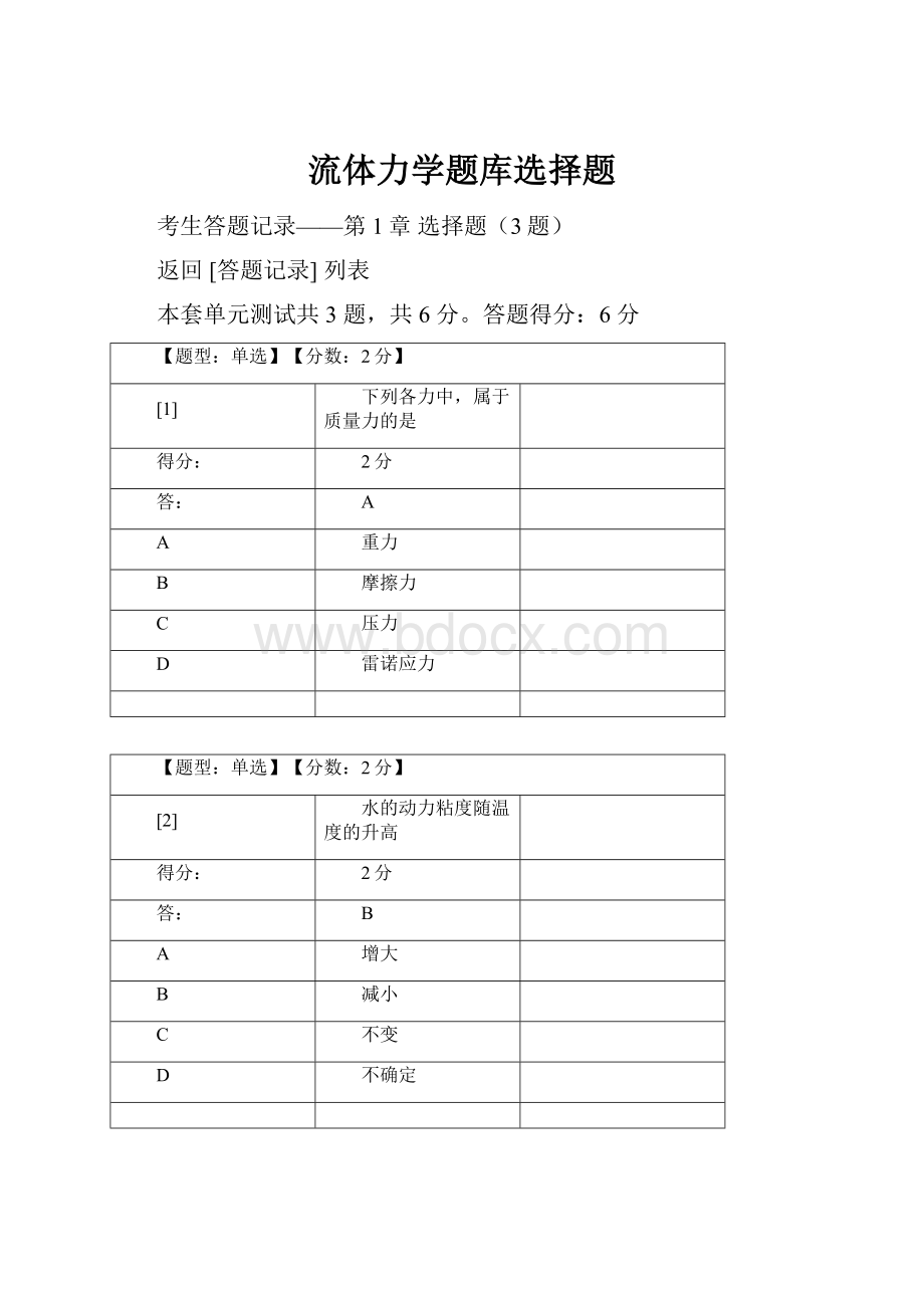 流体力学题库选择题.docx_第1页