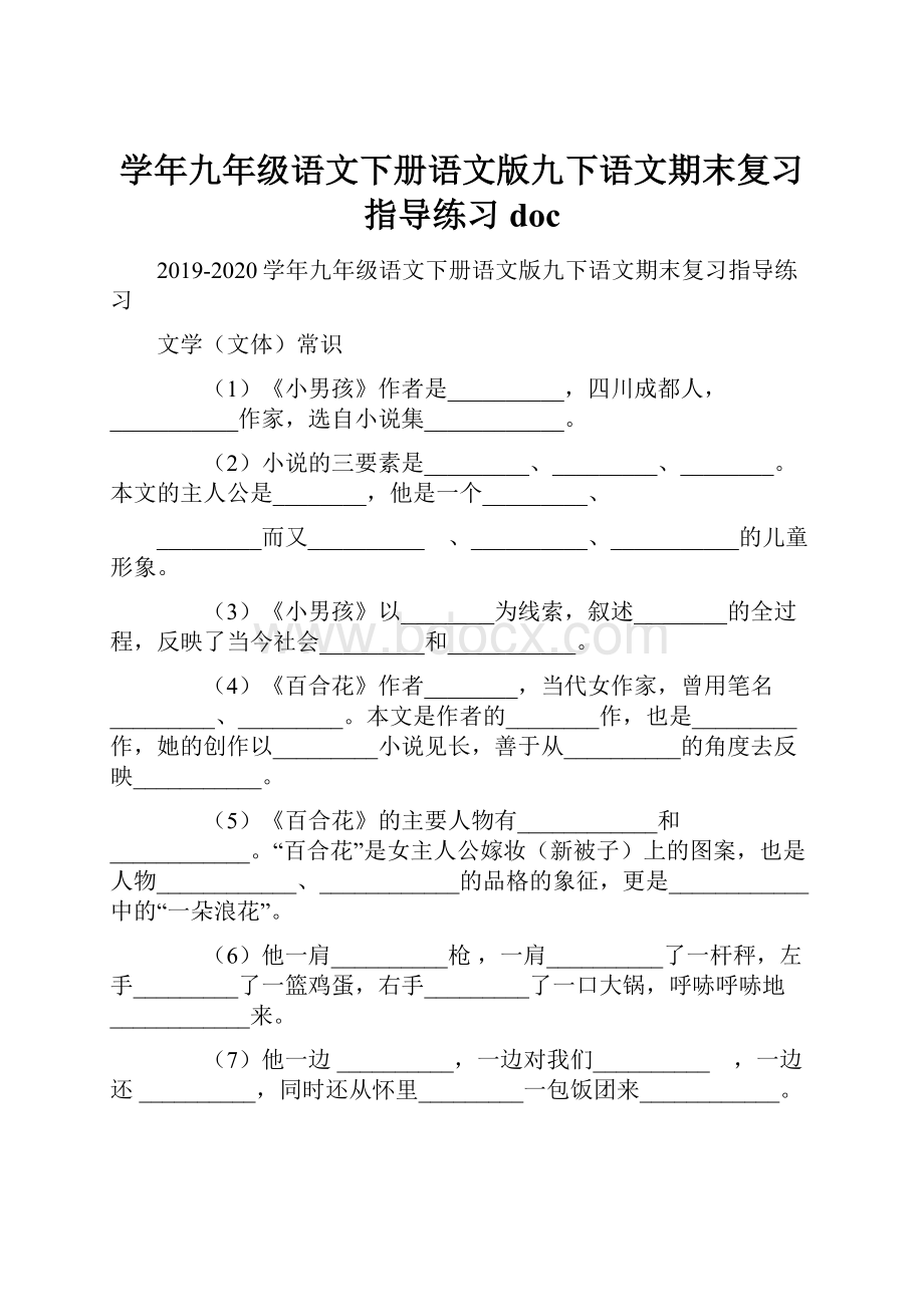 学年九年级语文下册语文版九下语文期末复习指导练习doc.docx