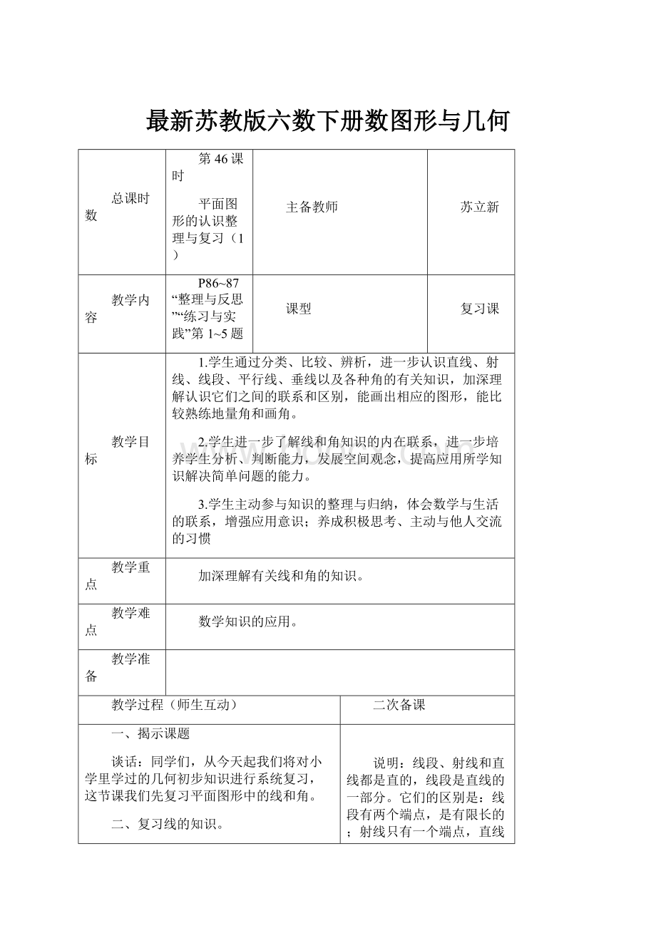 最新苏教版六数下册数图形与几何.docx