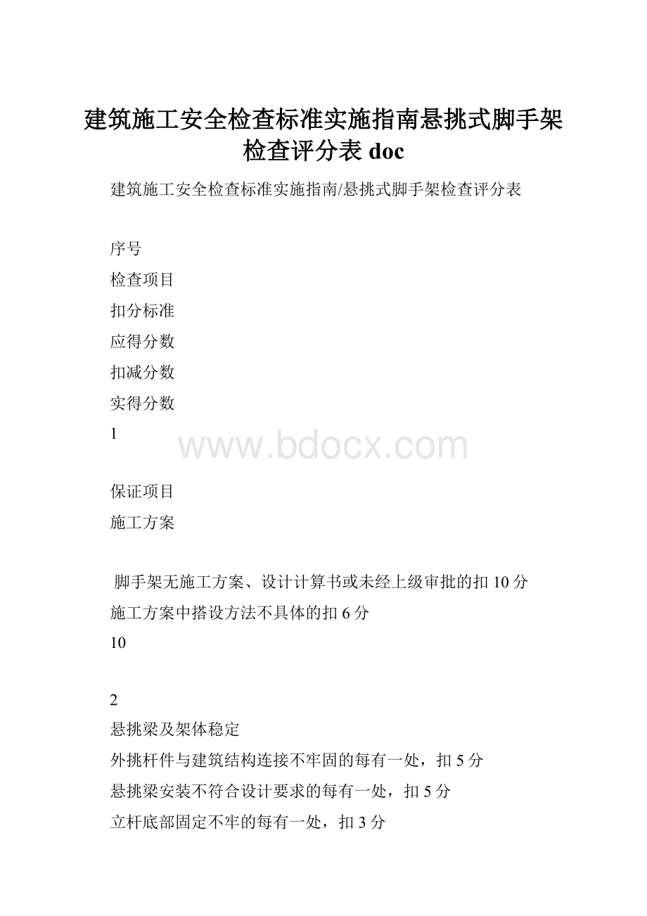 建筑施工安全检查标准实施指南悬挑式脚手架检查评分表doc.docx