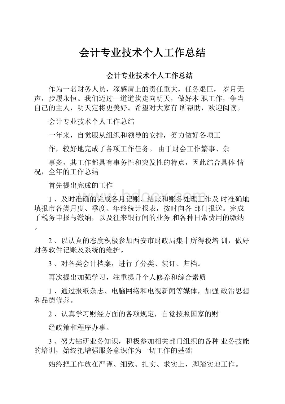 会计专业技术个人工作总结.docx_第1页