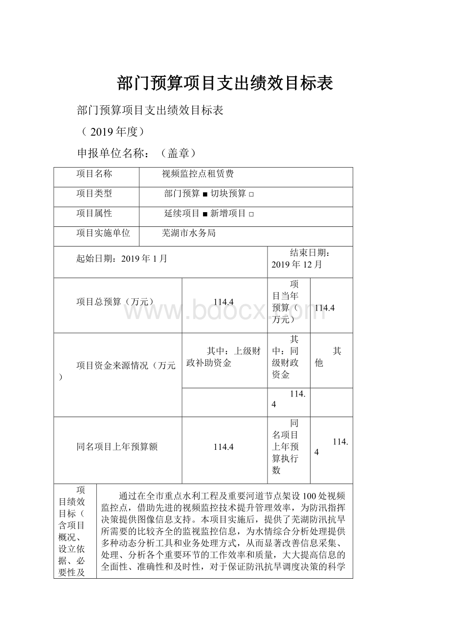 部门预算项目支出绩效目标表.docx