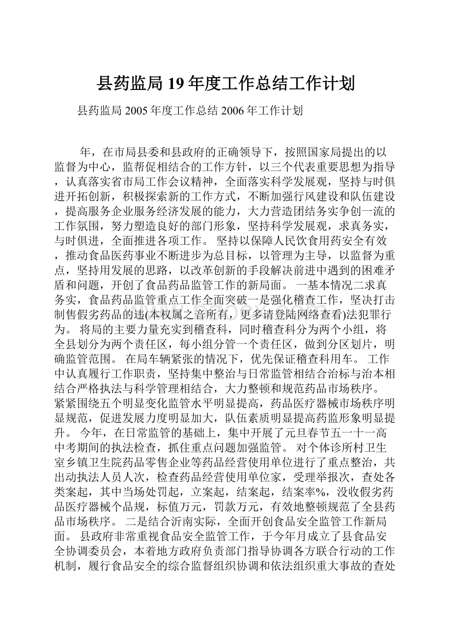 县药监局19年度工作总结工作计划.docx