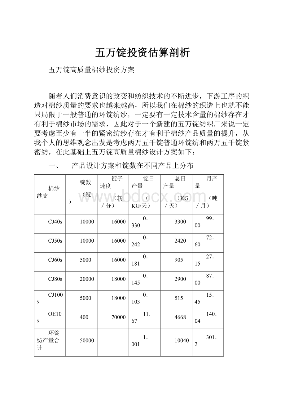 五万锭投资估算剖析.docx_第1页