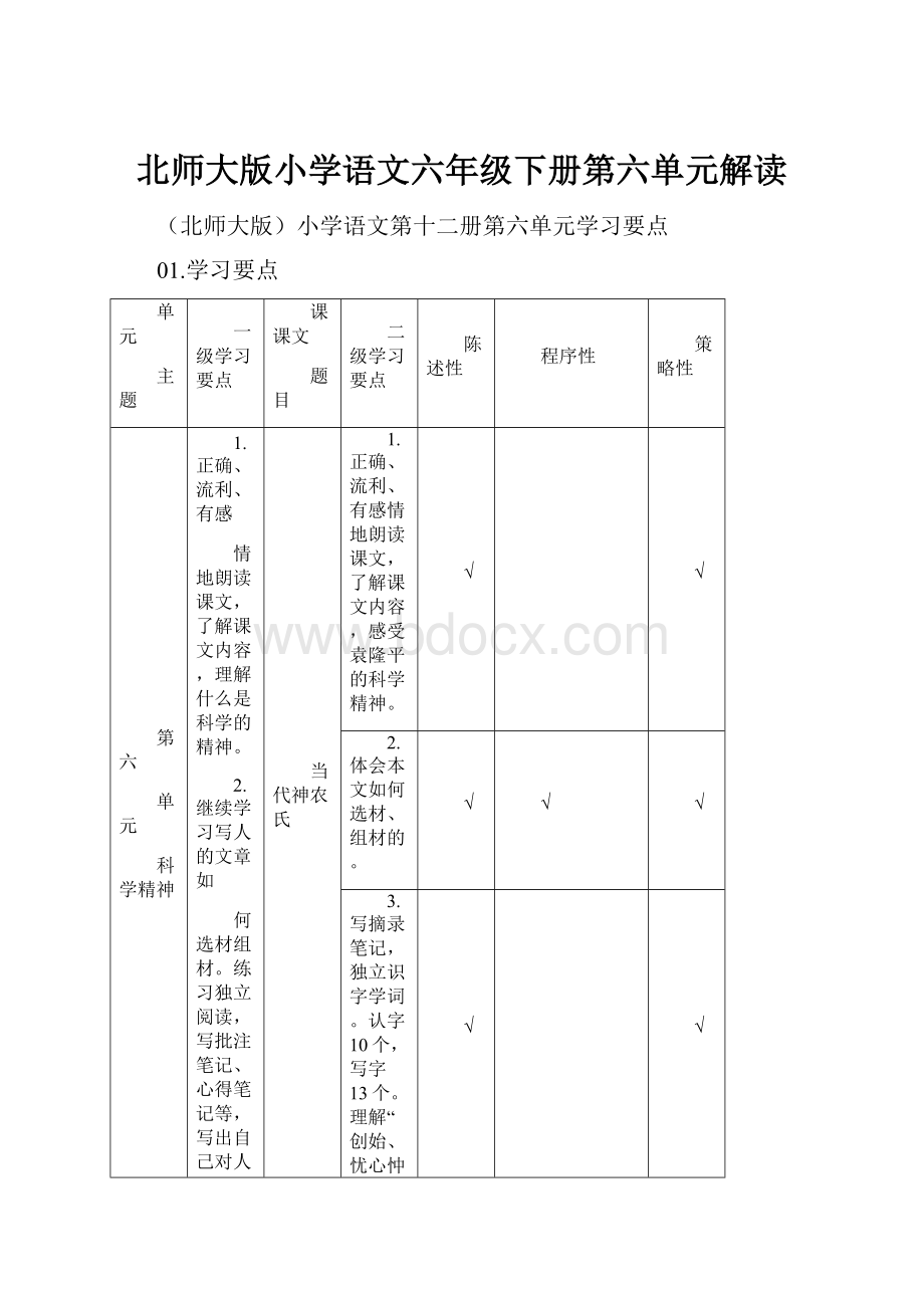 北师大版小学语文六年级下册第六单元解读.docx