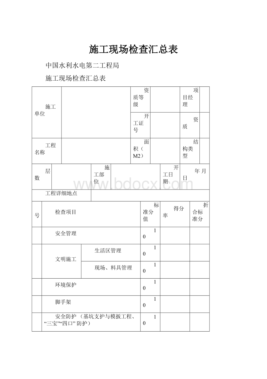 施工现场检查汇总表.docx